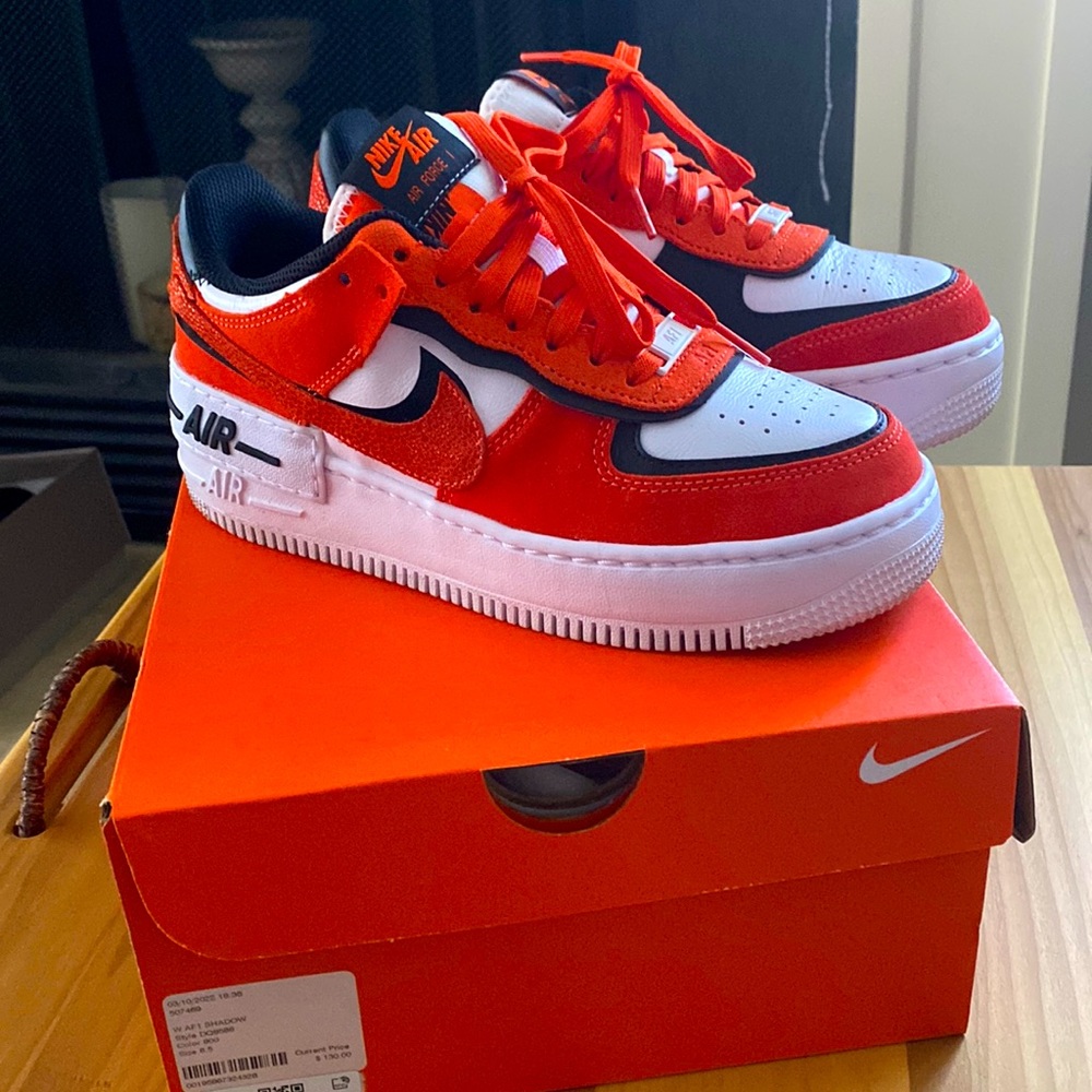 Women’s Nike Air Force 1 low Shadow in Rush Orange.